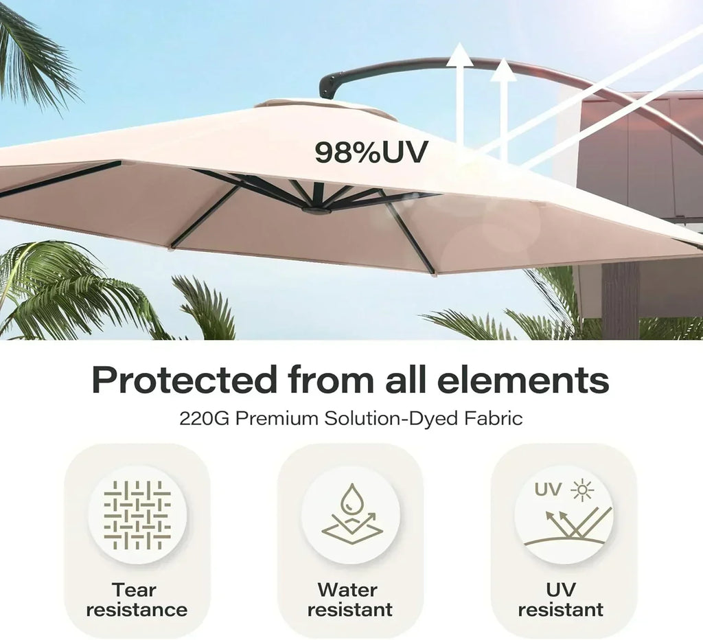 LAUSAINT HOME Outdoor Patio Umbrella with Base included 11 FT Deluxe Curvy Cantilever Umbrella wourant