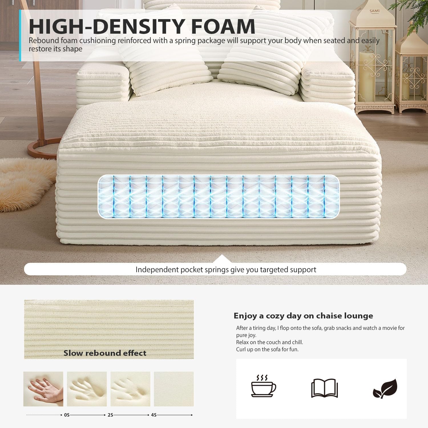 50-inch indoor recliner oversized corduroy upholstered boneless sofa bed deep sleeper sofa wourant