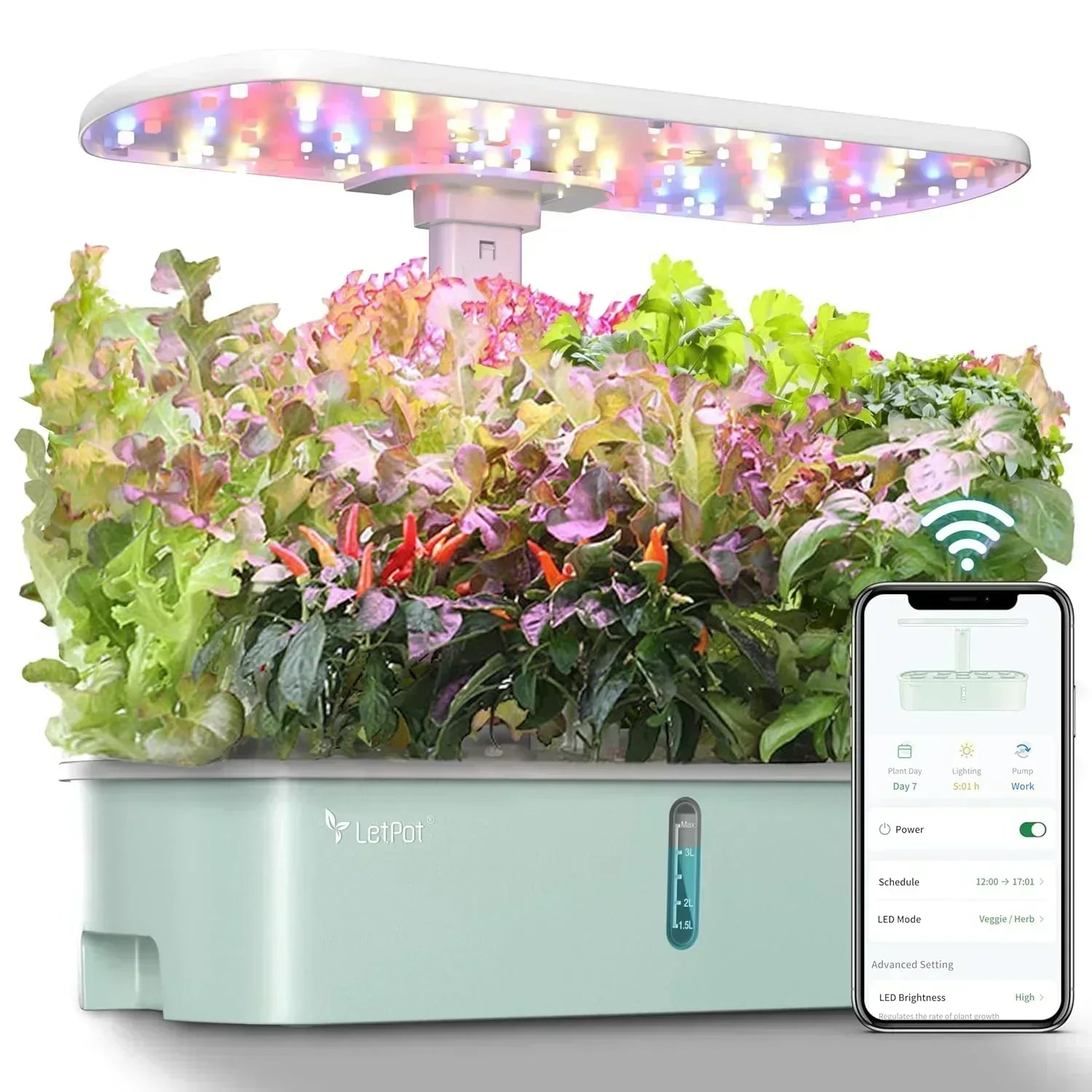 Hydroponic Planting System Kit App and WiFi Controlled Indoor Garden Full Spectrum Grow Light wourant