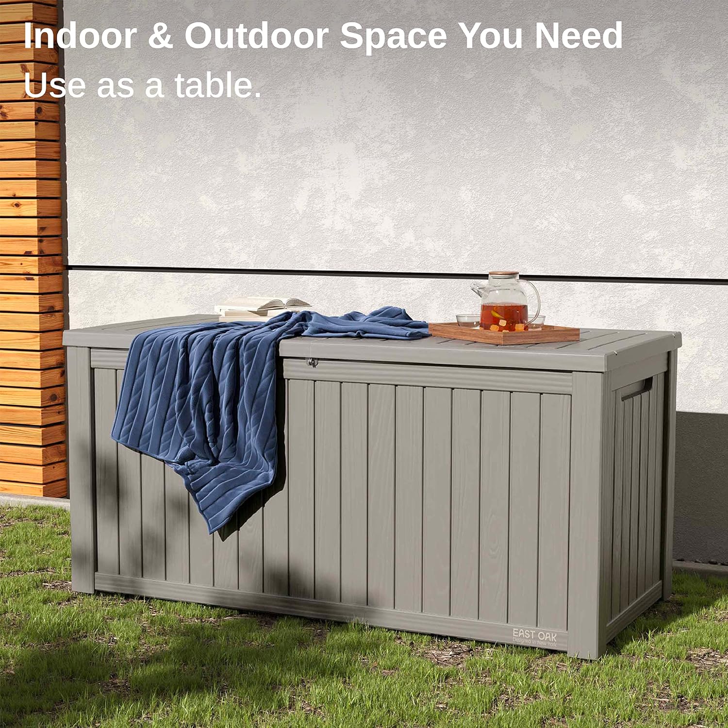 EAST OAK Outdoor Storage Box 60 Gallon Deck Box Indoor and Outdoor Use Waterproof Resin Storage wourant