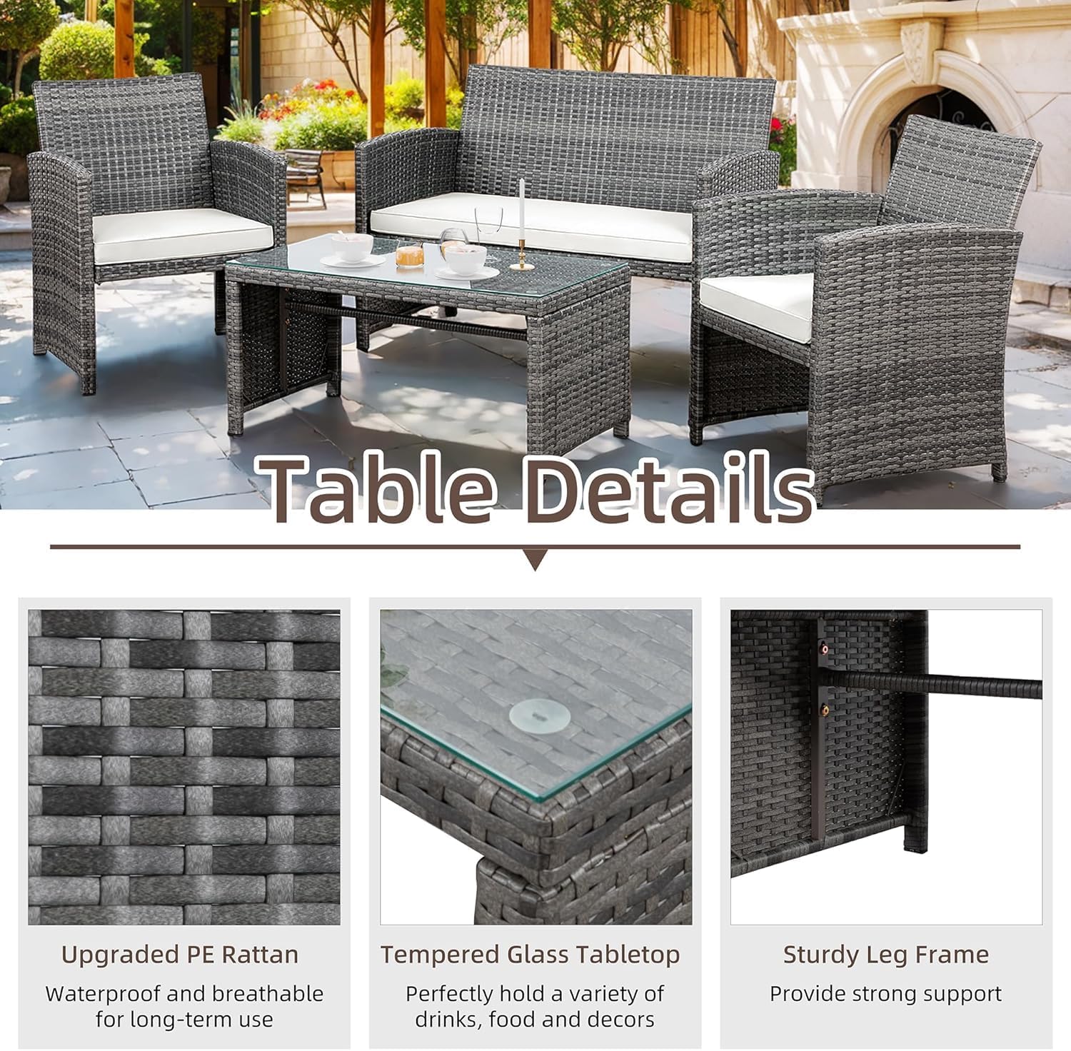 Shintenchi 4 Piece Patio Ratten Set Outdoor Furniture Set Wicker Conversation Set wourant