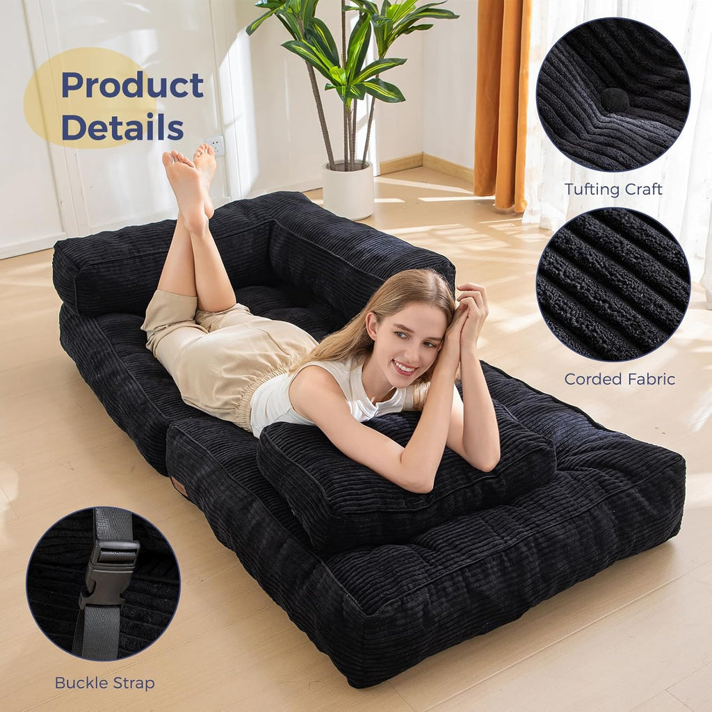 Folding Sofa Bed L-Shaped Convertible Sofa Bed with Armrests and Pillows wourant