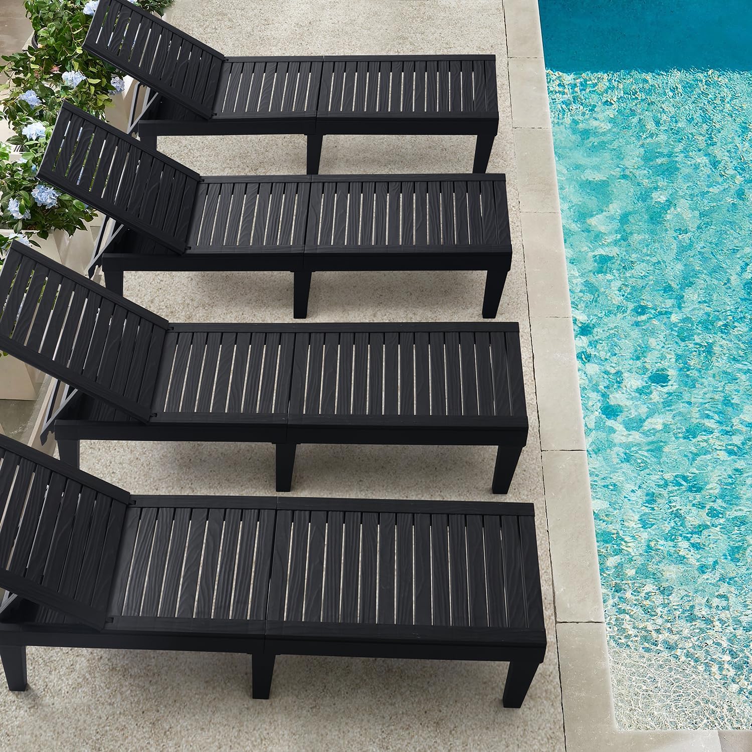 Patio Chairs Black Chaise Lounge Chair Outdoor 5-Position Adjustable Sun Tanning Chair wourant