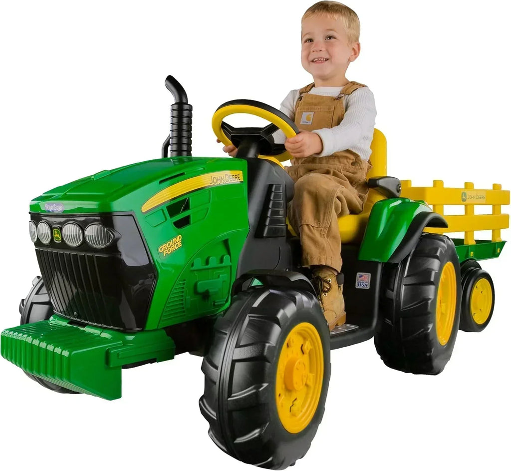 Peg Perego John Deere Ground Force Tractor with Trailer 12 Volt Ride on wourant