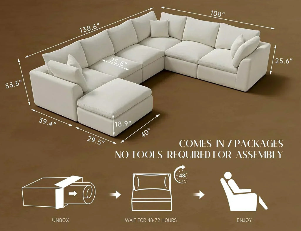 110 inch cloud sectional sofa for living room convertible L-shaped sofa 3 seater sectional sofa wourant