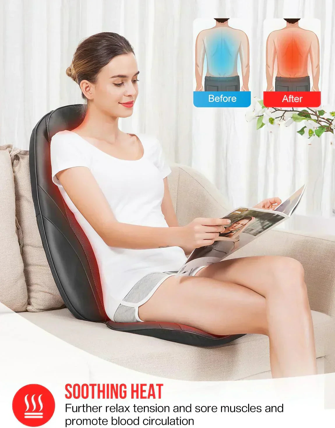 Snailax Shiatsu Massage Cushion with Heat Massage Chair Pad Kneading Back Massager for Home wourant