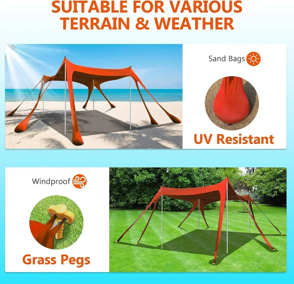 Beach Tent Sun Shelter 10 x 10 FT Beach Canopy Tent Sun Shade Heavy Duty UPF50+ Beach Tent wourant