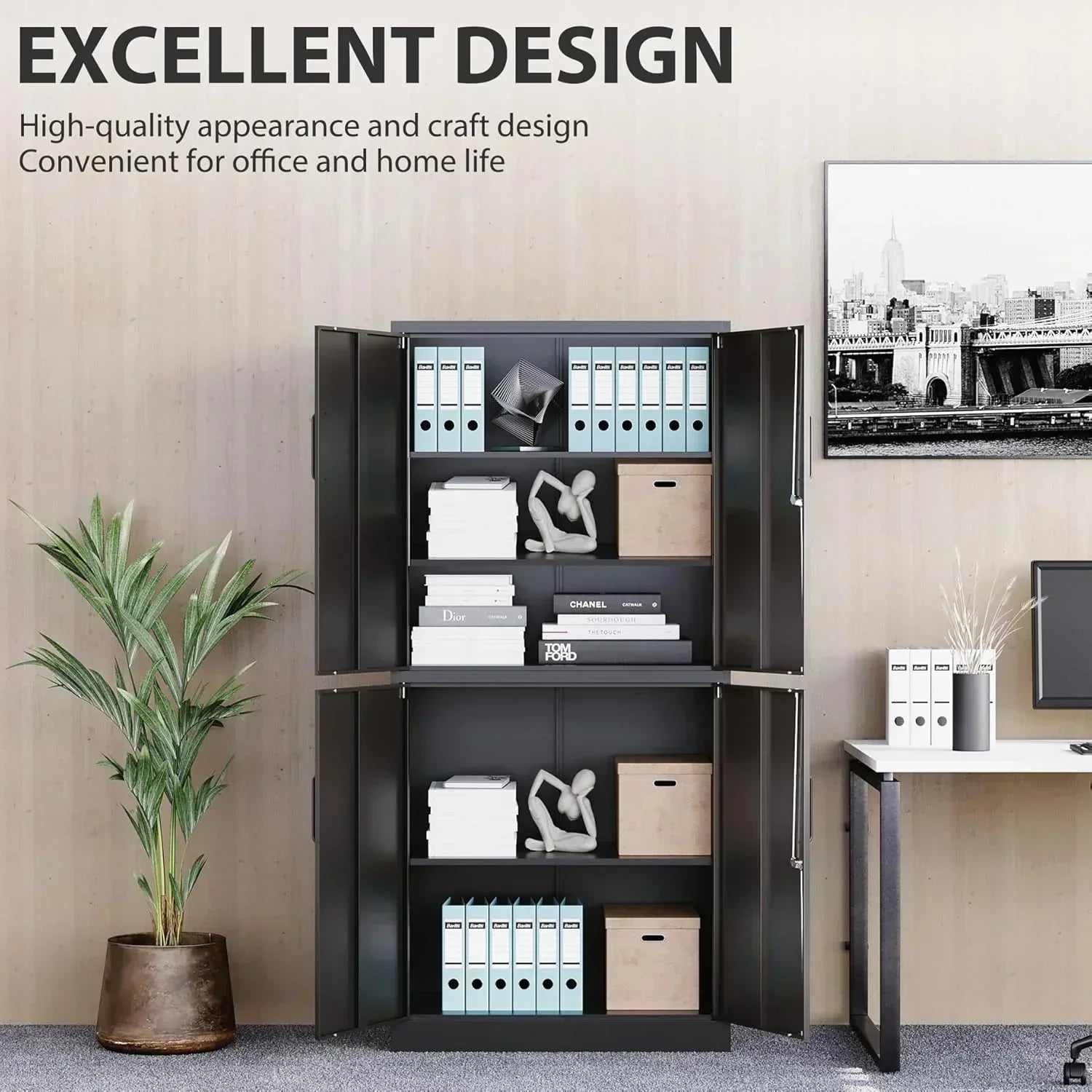 Metal Storage Cabinet with 2 Doors and 6 Shelves Black Metal Cabinet Garage Storage Cabinet wourant