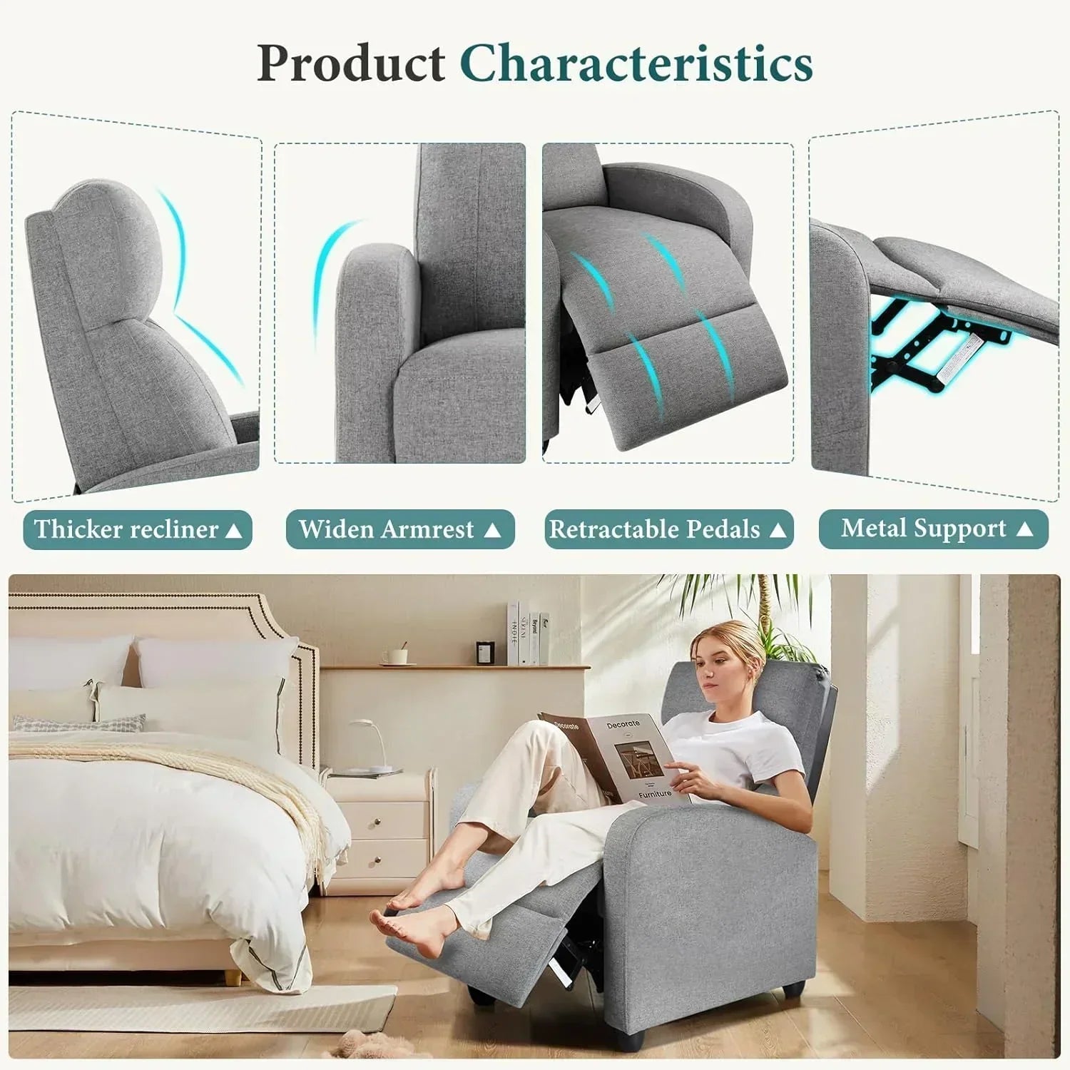Swivel high-back rocking chair with footrest padded glider baby chair with comfortable deep seat wourant