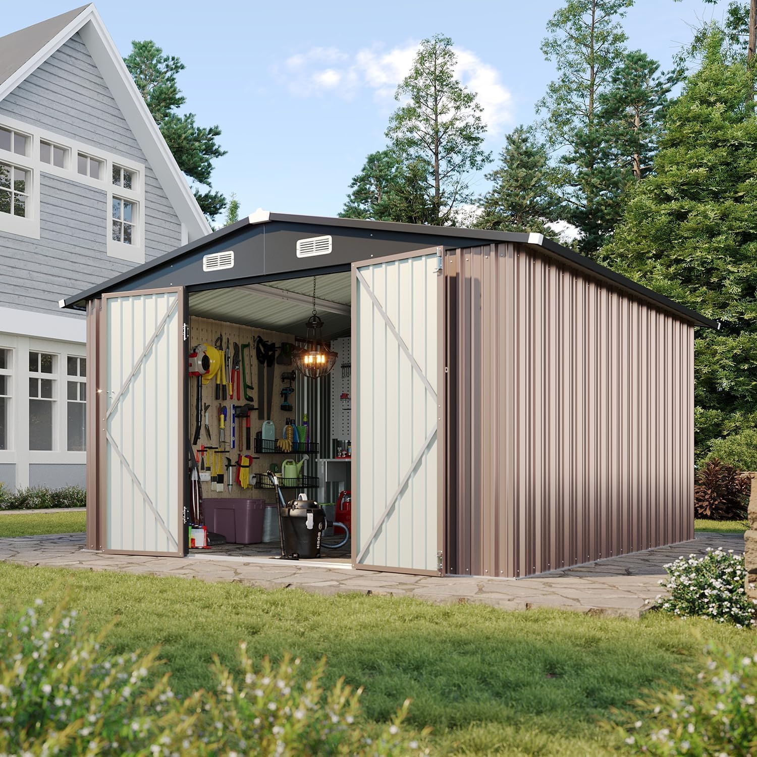 Aoxun 6.2x4 FT Shed Outdoor Storage Shed Metal Garden Shed Sloping Roof Tool Shed Bike Shed wourant