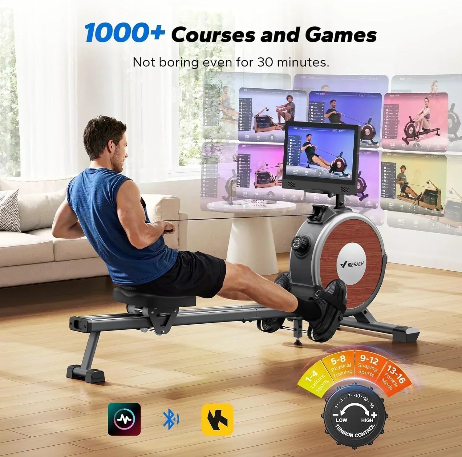 Merachi household rowing machine silent resistance dual-slide design wourant