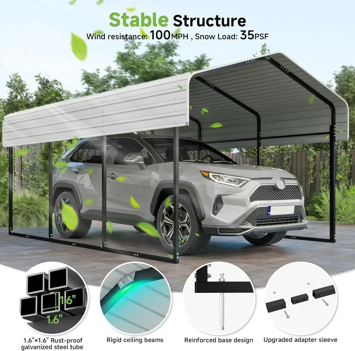 10'x15' Heavy Duty Metal Carport Outdoor Garage Car Shelter Shade with Heavier Frame wourant