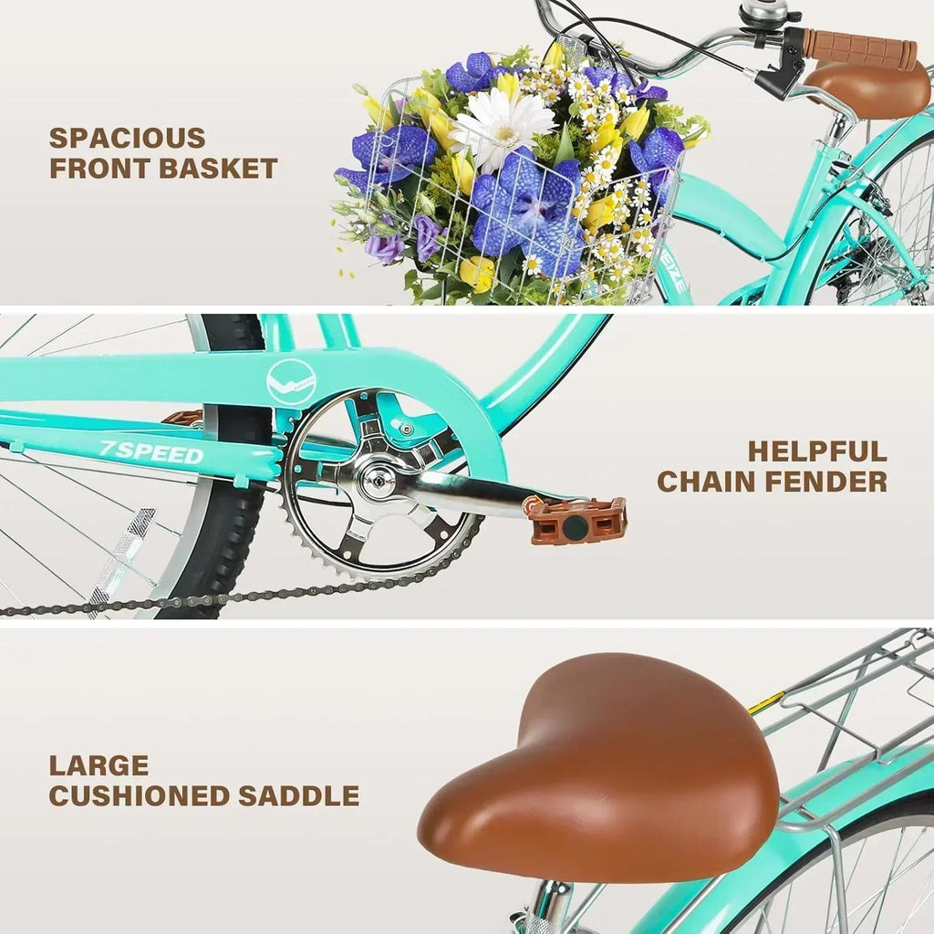WEIZE Beach Cruiser Bike 26 inch Commuter Bicycle for Adult Men and Women 7-Speed/High-Carbon wourant