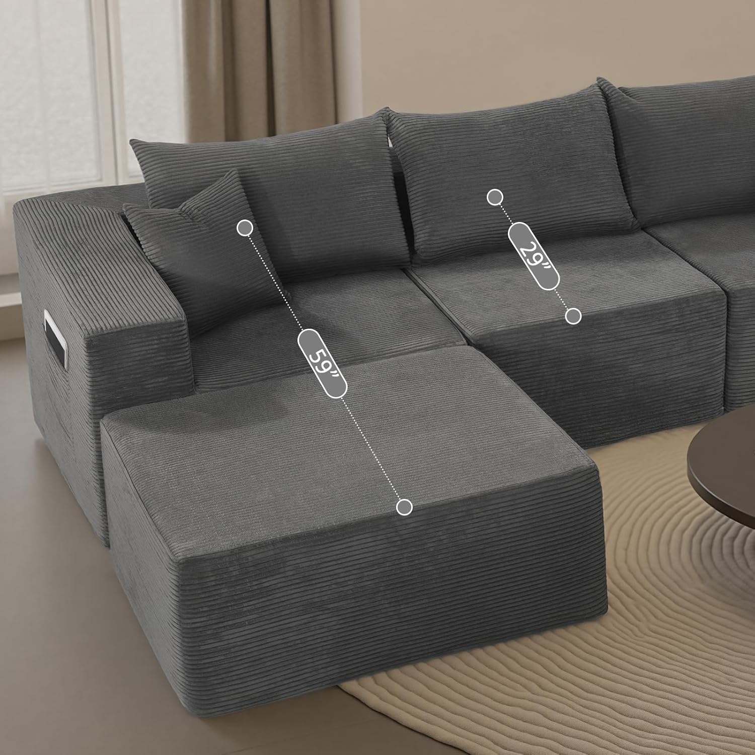 Cloud sofa with L-shaped lounge chair modern modular sofa with deep seats wourant