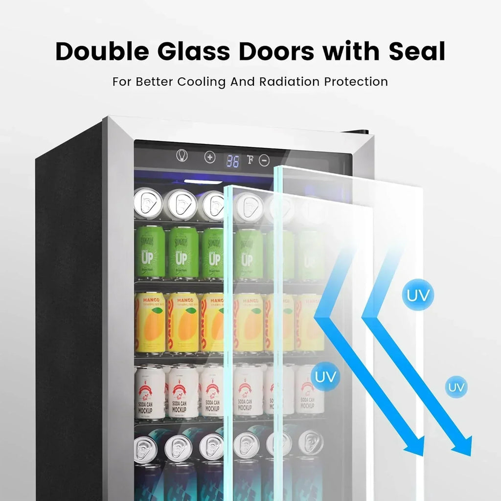 Beverage Refrigerator Cooler 126 Can Mini Fridge Glass Door for Drinks Soda Beer Wine Refrigerator wourant