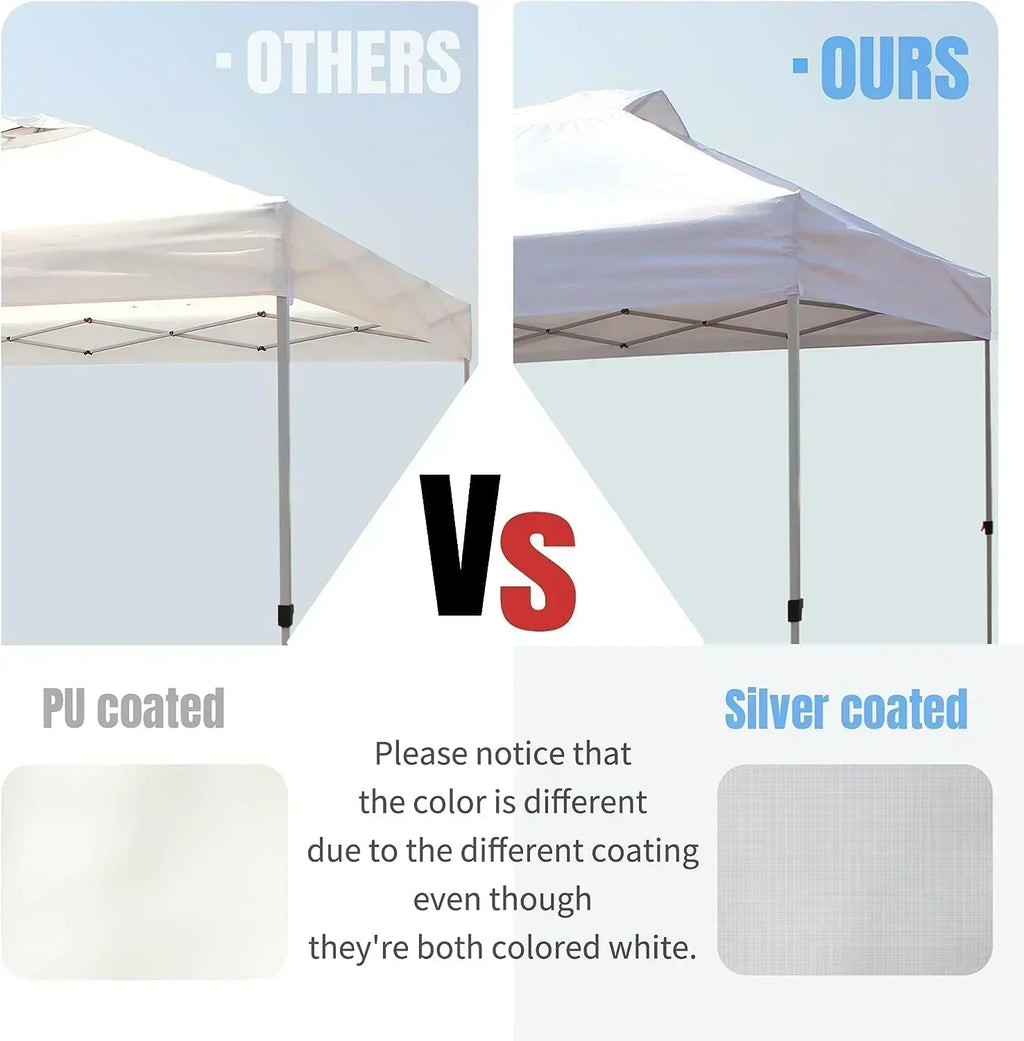 10x10 Pop-Up Awning One-Click Installation Beach Tent Outdoor Sunshade Silver Coated Top wourant