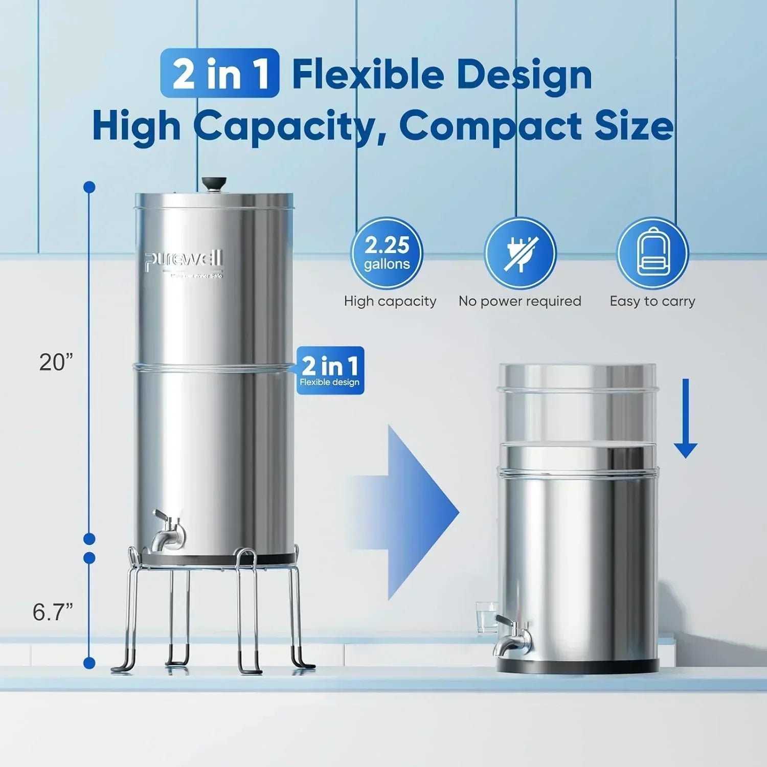 Purewell three-stage 0.01μm ultrafiltration gravity water filtration system 304 wourant