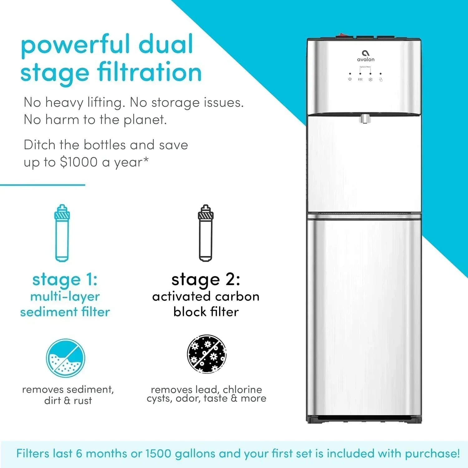Avalon A3F Bottom Loading Water Cooler Dispenser BioGuard-3 Temperature Settings-UL-Filtered wourant