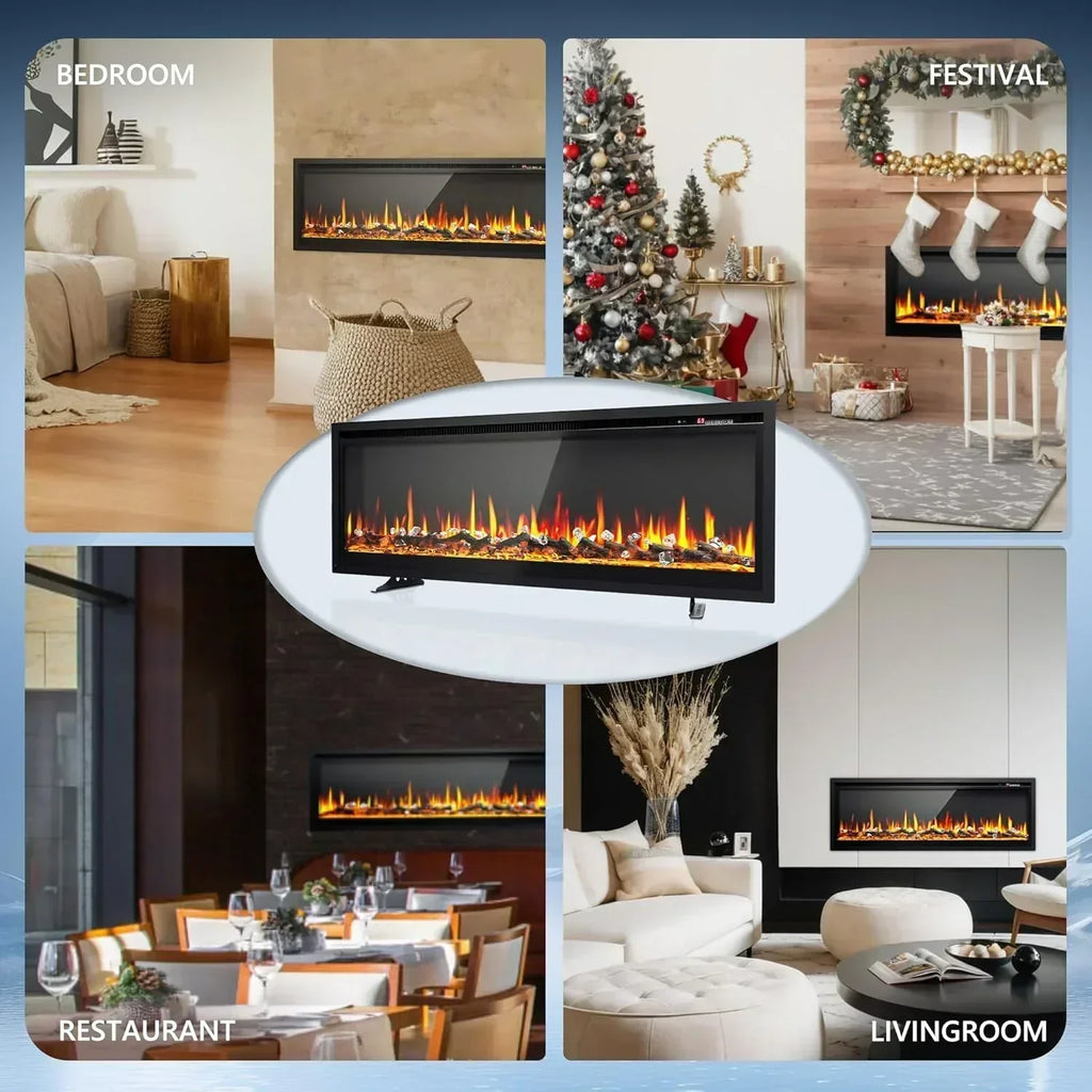 EUHOMY 50 Inch Electric Fireplace Wall Recessed Adjustable Flame Color Fireplace Heater wourant