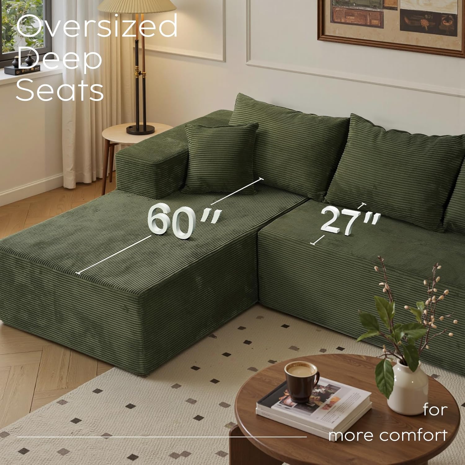 Cloud sofa with L-shaped lounge chair modern modular sofa with deep seats wourant