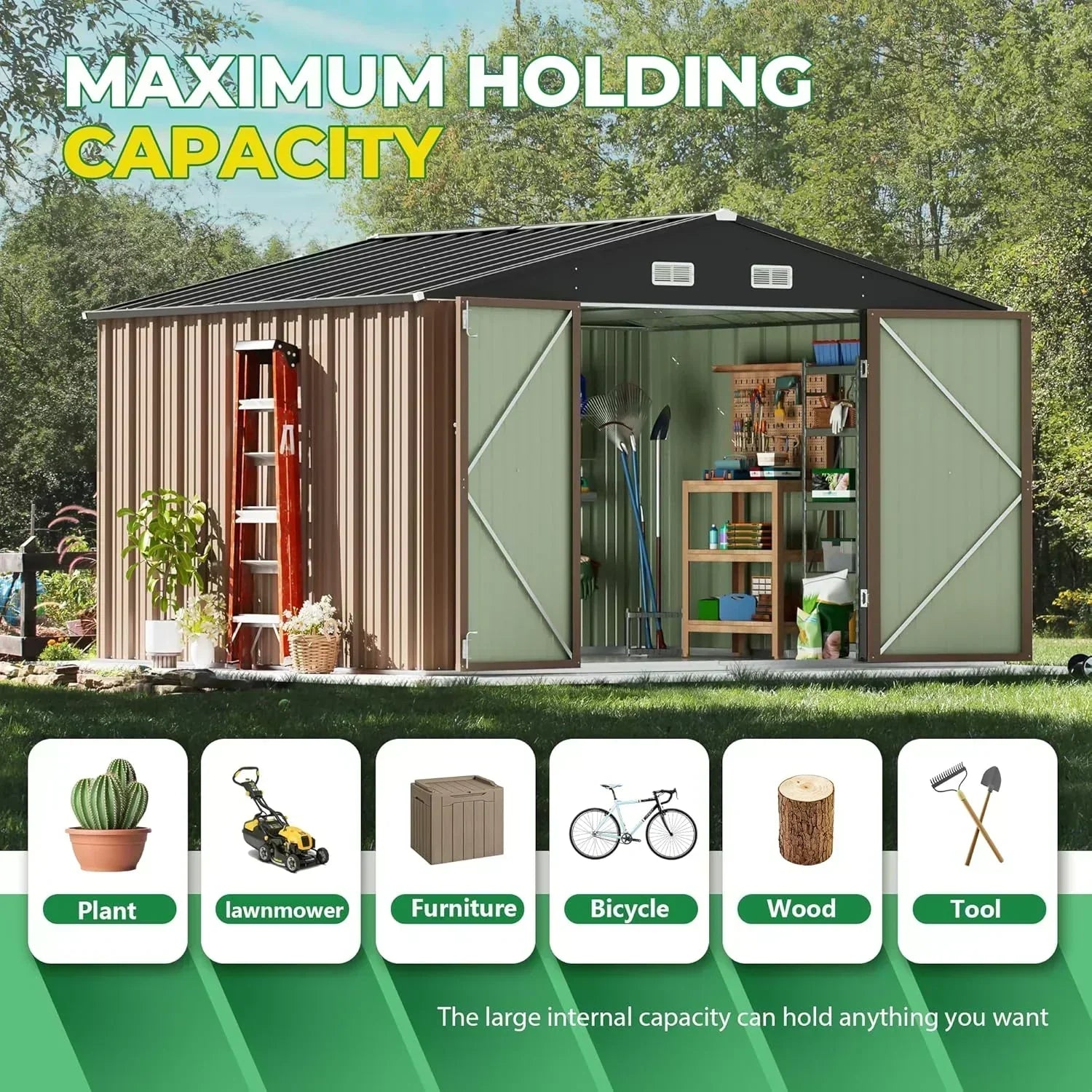 Devoko Outdoor Storage Shed Lockable Metal Garden Shed Steel Anti-Corrosion Storage House wourant