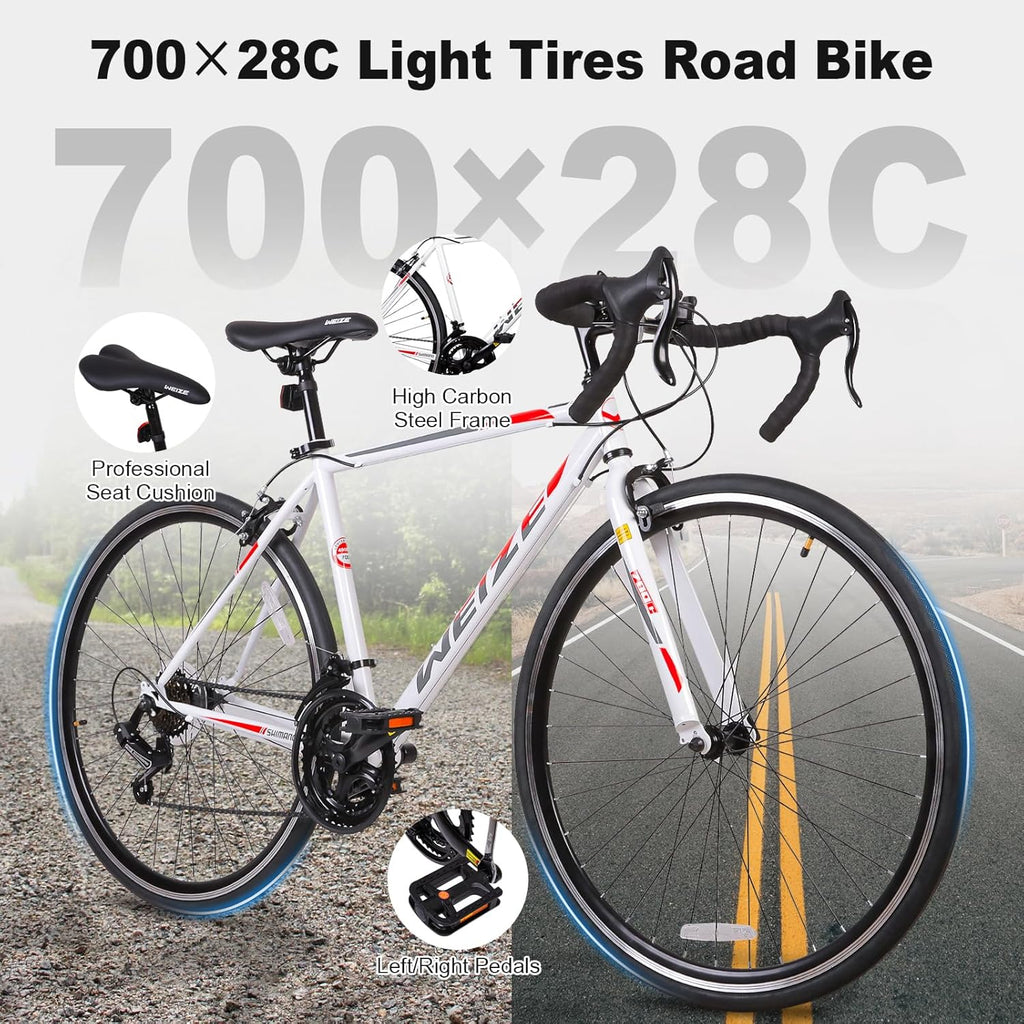 WEIZE Road Bike 700C Wheel City Commuter Bicycle Shimano 14 Speed Drop Bar Racing Adult Bike wourant