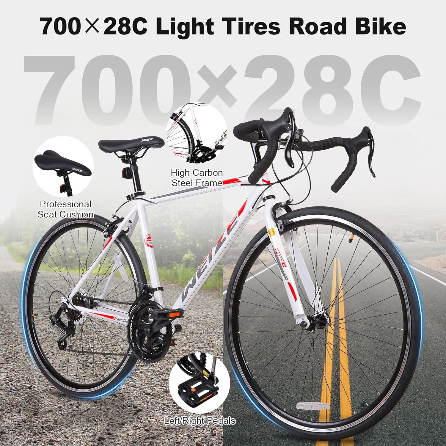 WEIZE Road Bike 700C Wheel City Commuter Bicycle Shimano 14 Speed Drop Bar Racing Adult Bike wourant