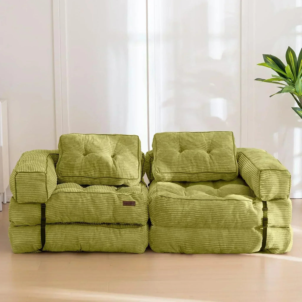 Folding Sofa Bed L-Shaped Convertible Sofa Bed with Armrests and Pillows wourant