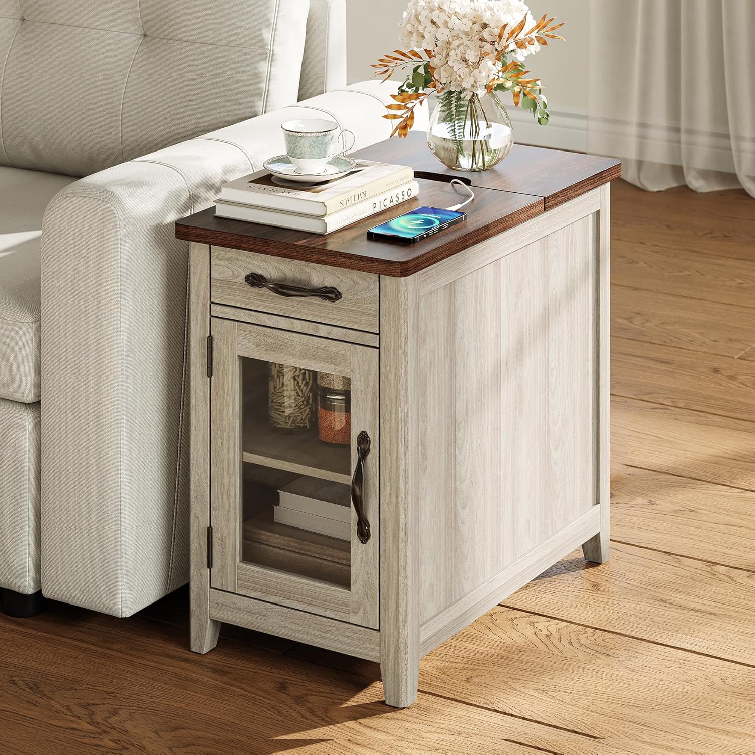 Farmhouse End Table Narrow Side Table Small Nightstand wourant