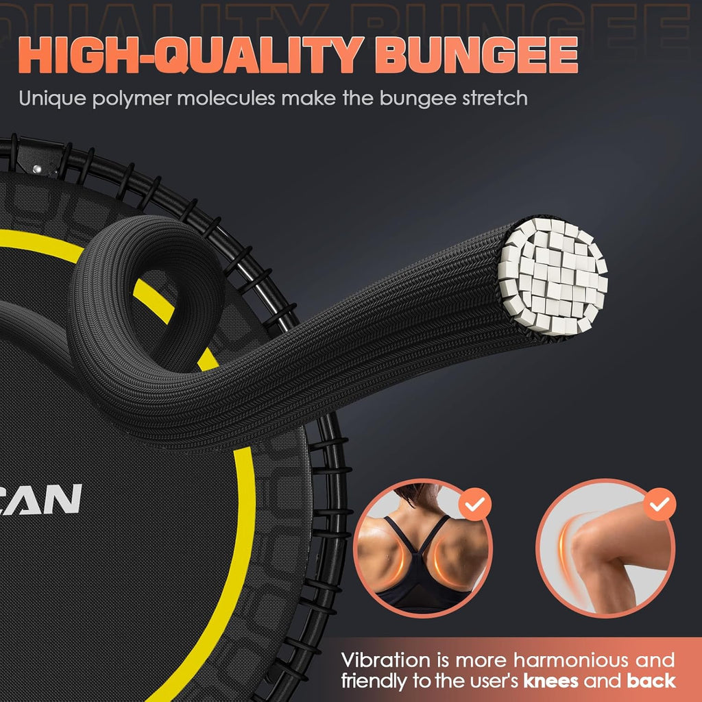 BCAN 450/550 LBS Foldable Mini Trampoline Fitness Trampoline Bungees Adjustable Foam Handle wourant