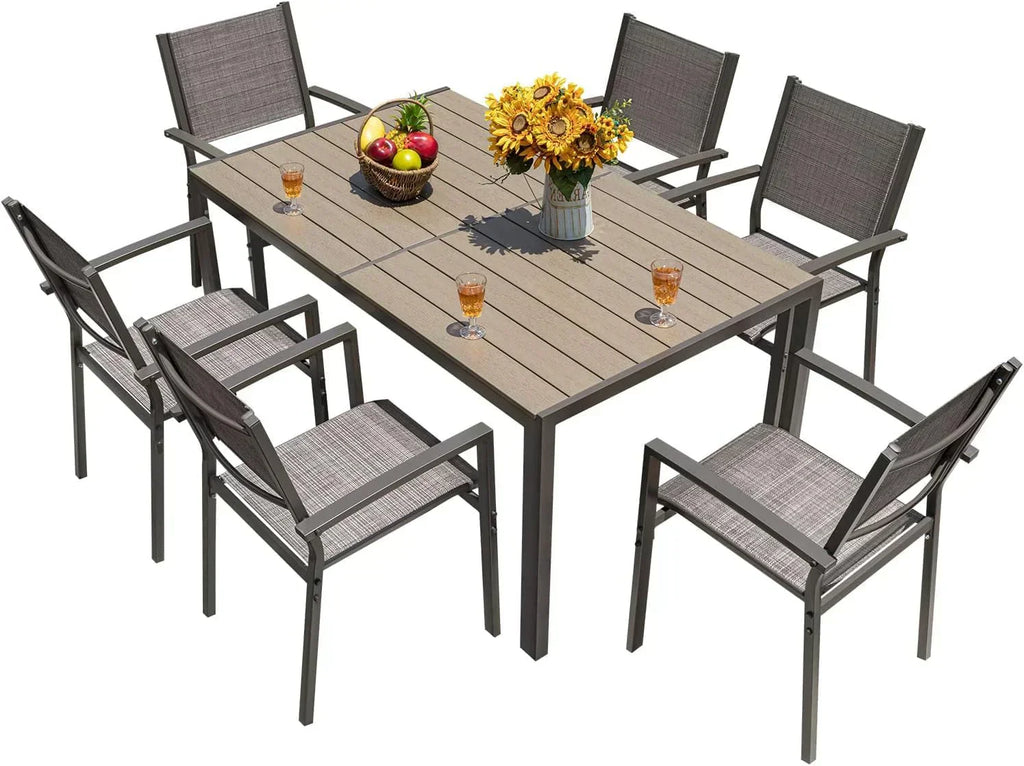 Homall Patio Dining Set 7 Pieces Outdoor Furniture with Large Table and 6 Textilene Chairs wourant