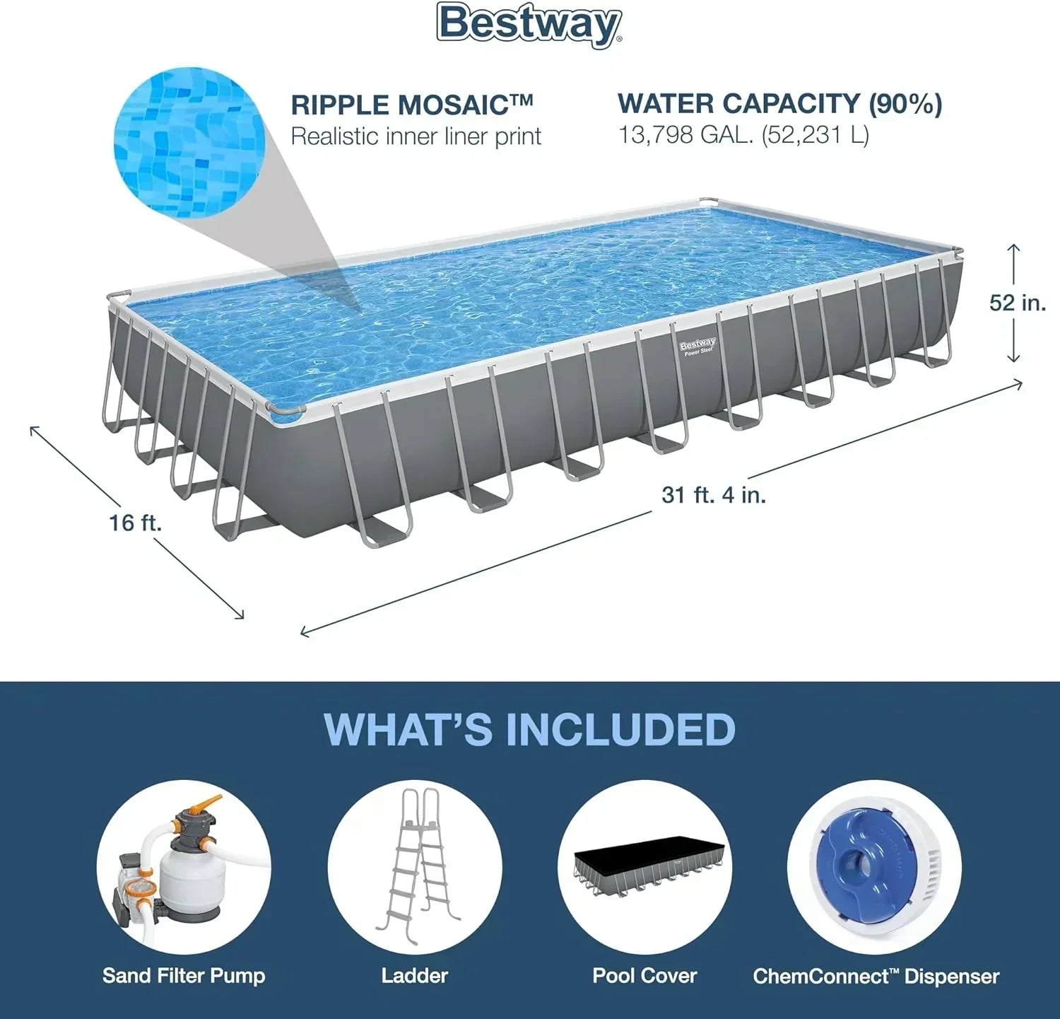 Power Steel 14' x 8'2" x 39.5" Oval Above Ground Pool Set Includes 530gal Filter Pump Ladder wourant