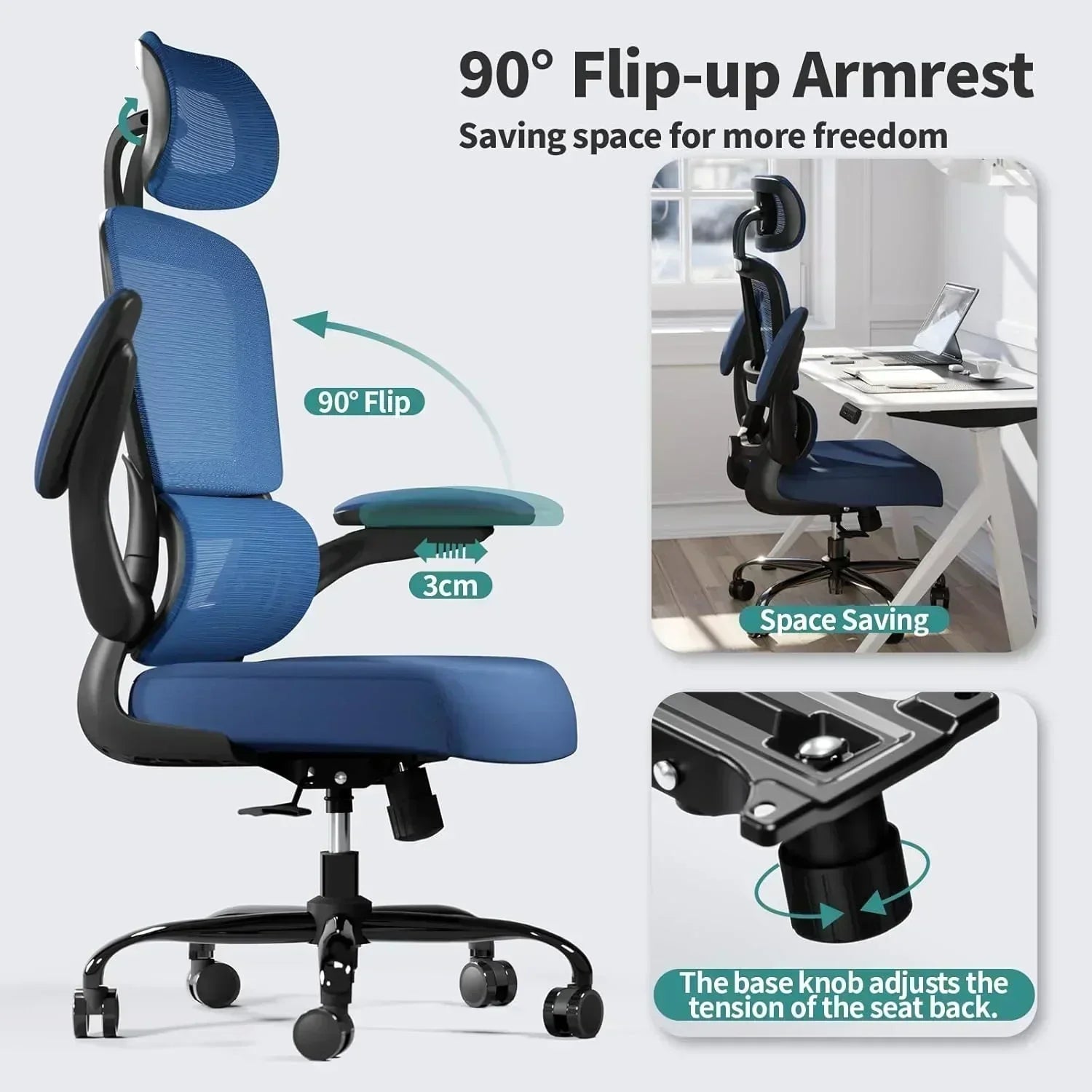 Office Chair Ergonomic Desk Chair 330 lbs Home Mesh Desk Chair Comfortable Gaming Chair wourant