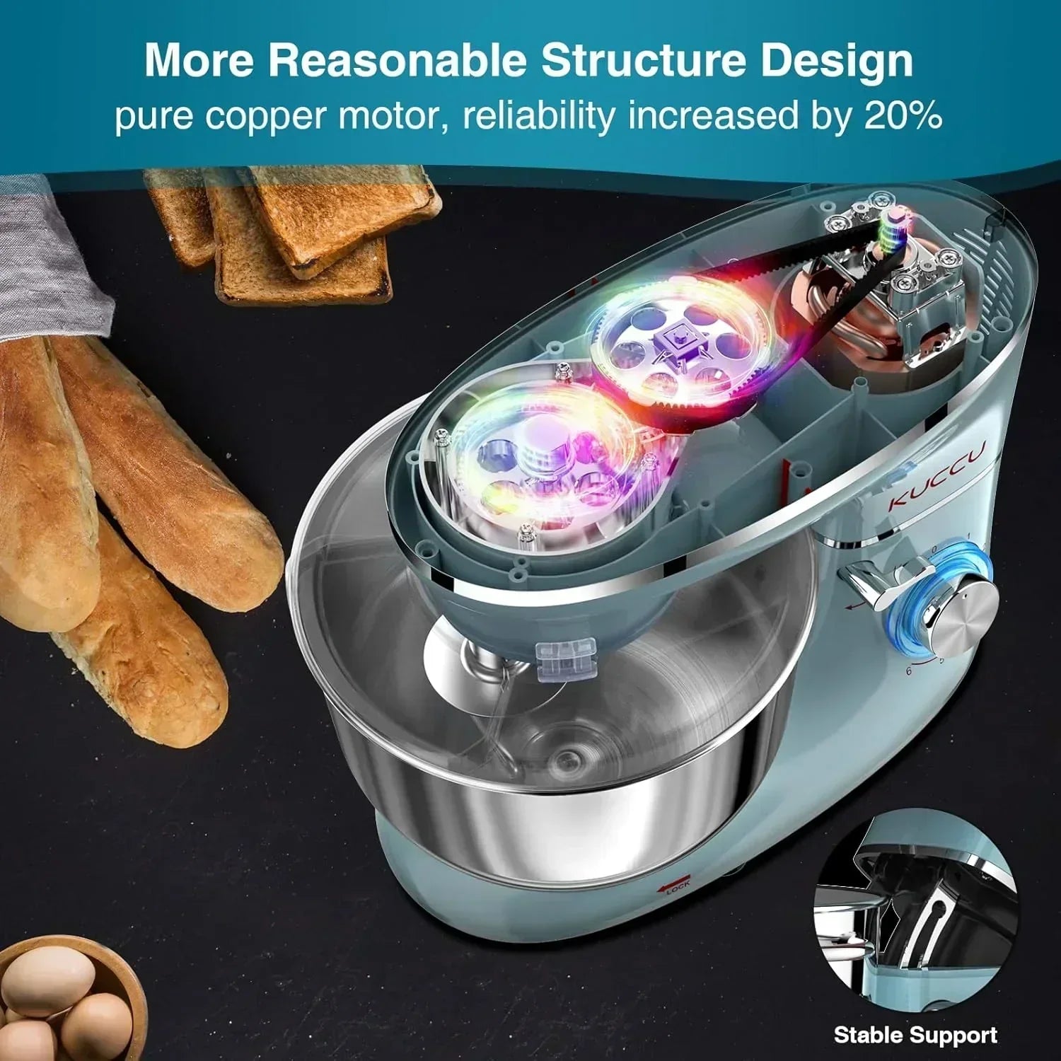Stand Mixer 6.5 Qt 660W 6-Speed Tilt-Head Food Dough Mixer Kitchen Electric Mixer Stainless Steel wourant