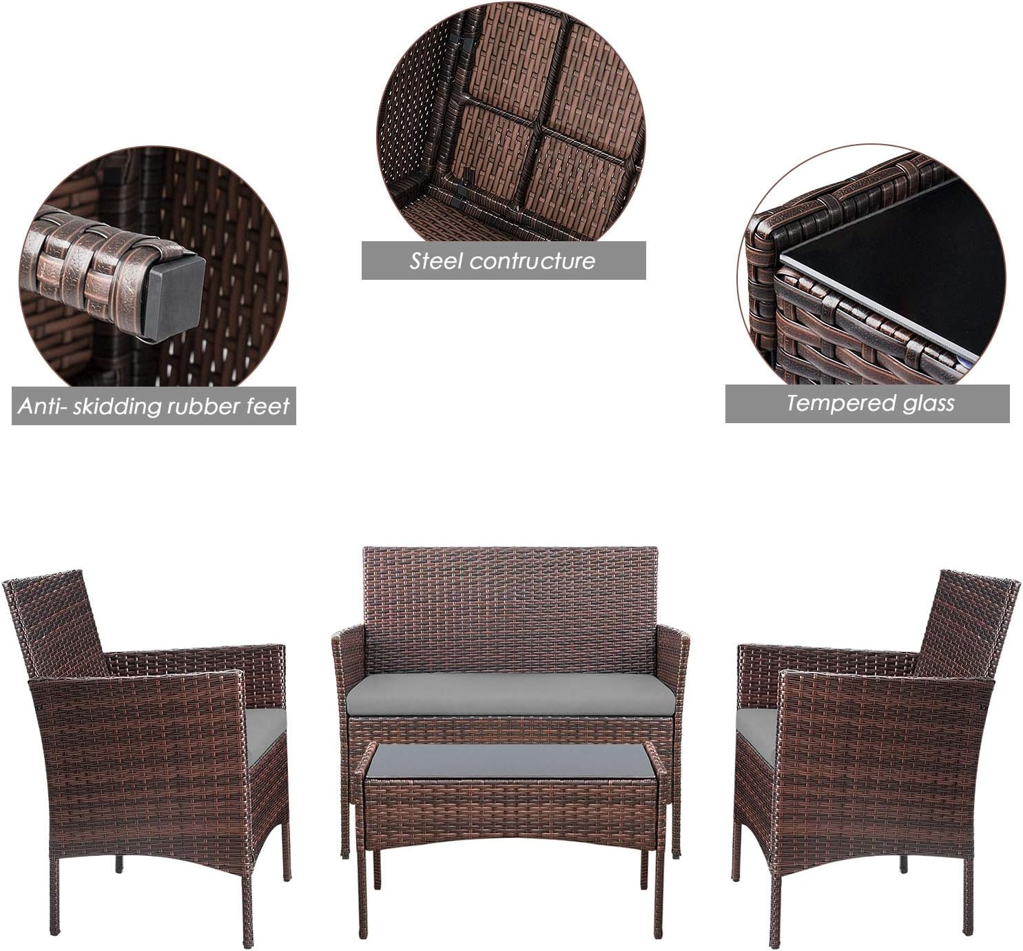 Homall 4-piece outdoor patio furniture set rattan chair wicker set wourant