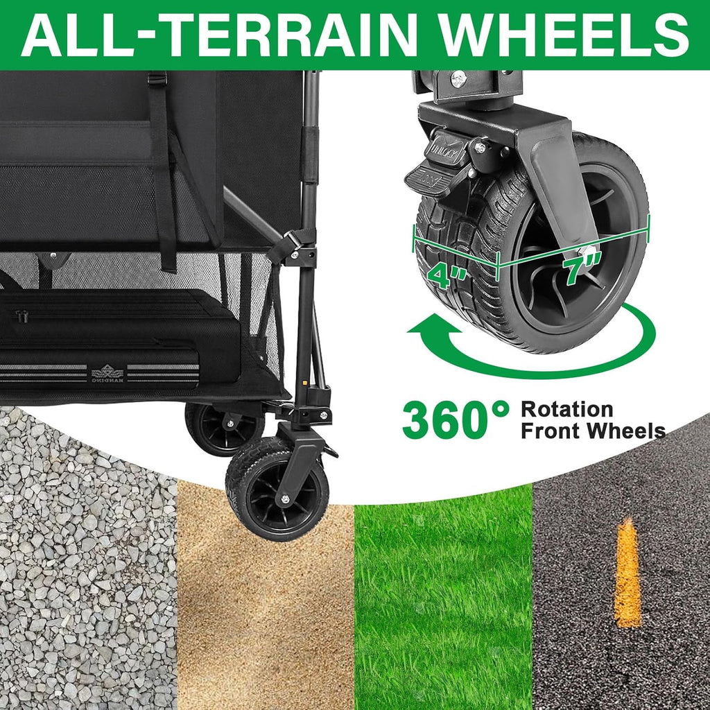 Double Decker Wagon 600lb Capacity 400L Collapsible Wagon 54" Extended Utility Folding Cart wourant