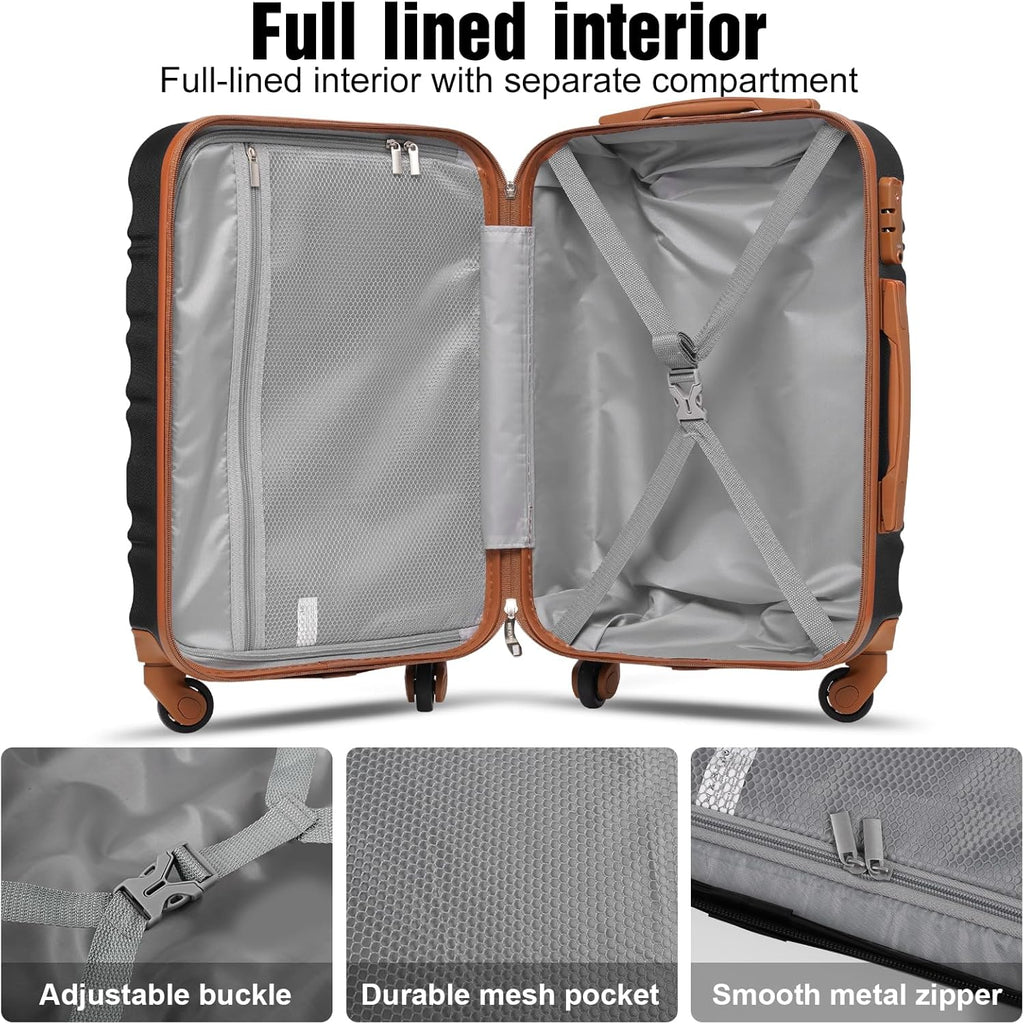 LONG VACATION 6 Piece Luggage Set Carry on Suitcase with ABS+PC hardshell Spinner Wheels wourant