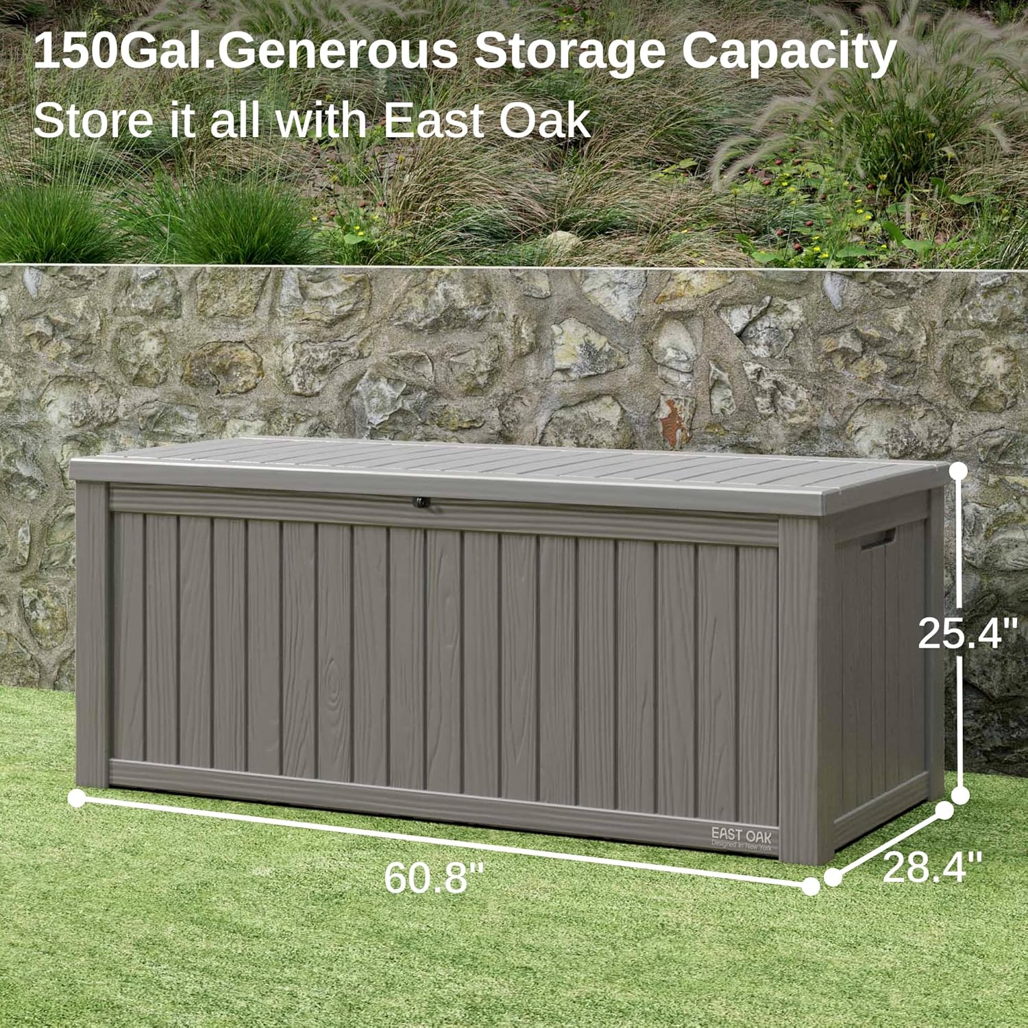 EAST OAK Outdoor Storage Box 60 Gallon Deck Box Indoor and Outdoor Use Waterproof Resin Storage wourant