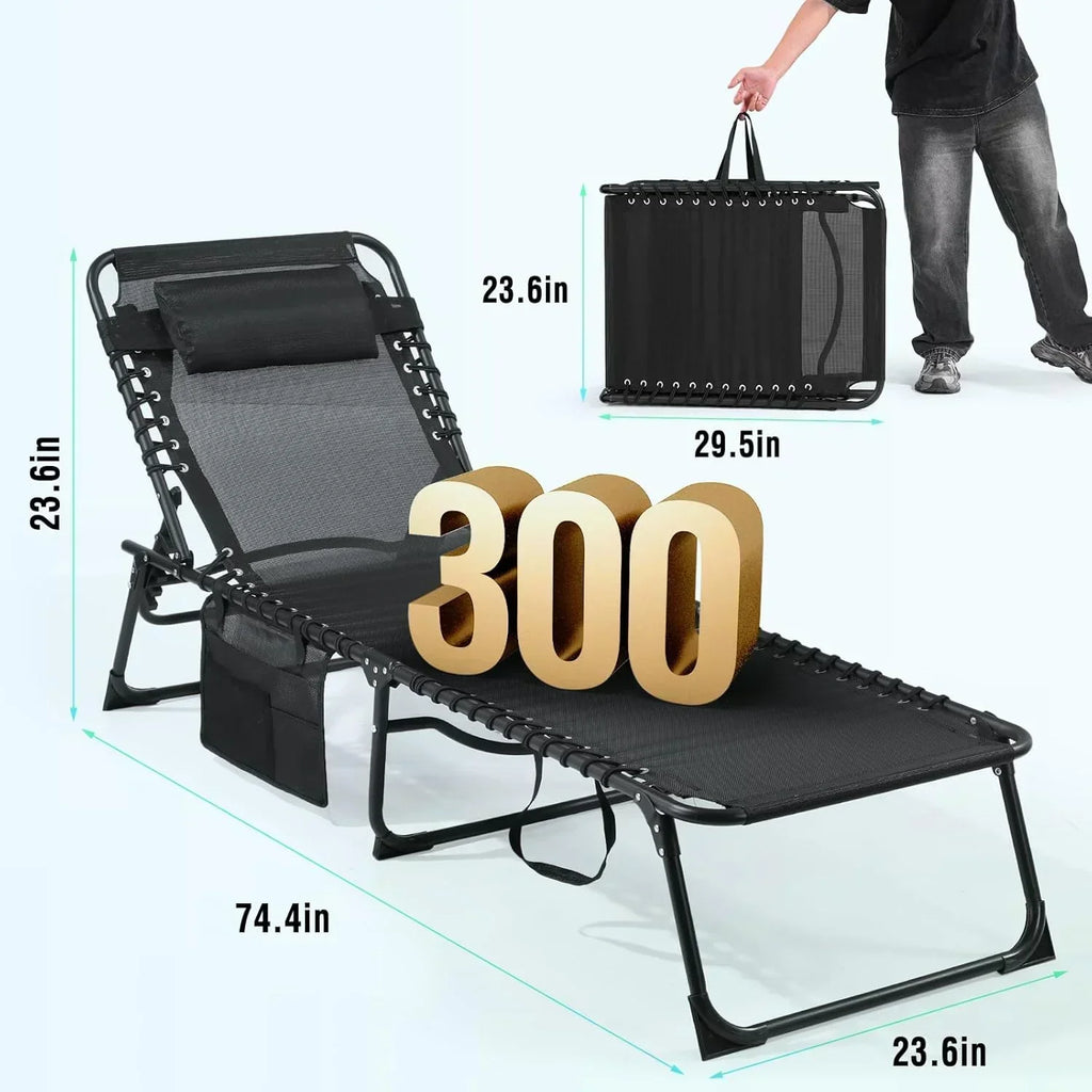 Unovivy Outdoor Chaise Lounge Chairs Portable Folding Pool Lounge Chair with Reclining Back wourant