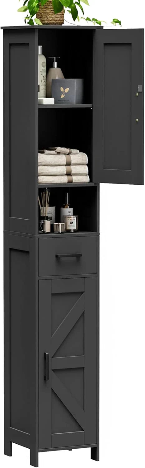 Homhedy 67" H Tall Bathroom Storage Cabinet with 2 Barn Doors and 1 Drawer Narrow Storage Unit wourant