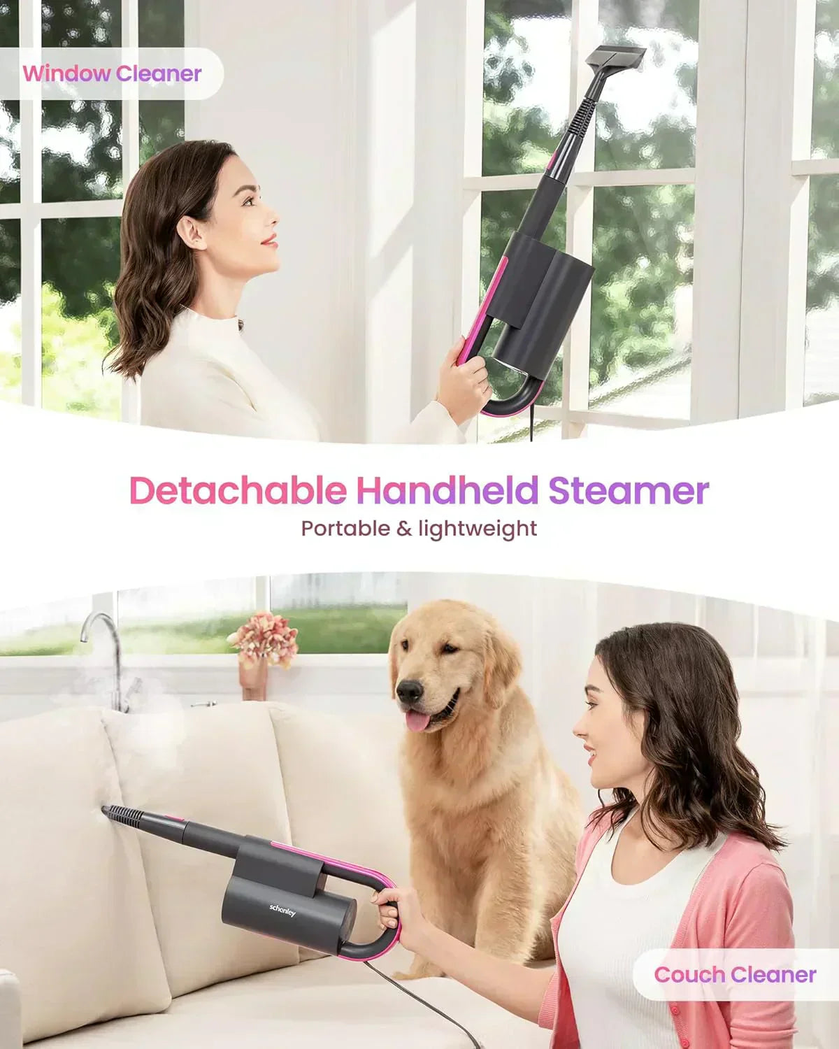7-in-1 Steam Mop Dual-Rod Design with Detachable Handheld Steamer for Walls Grouts Hard Floors wourant