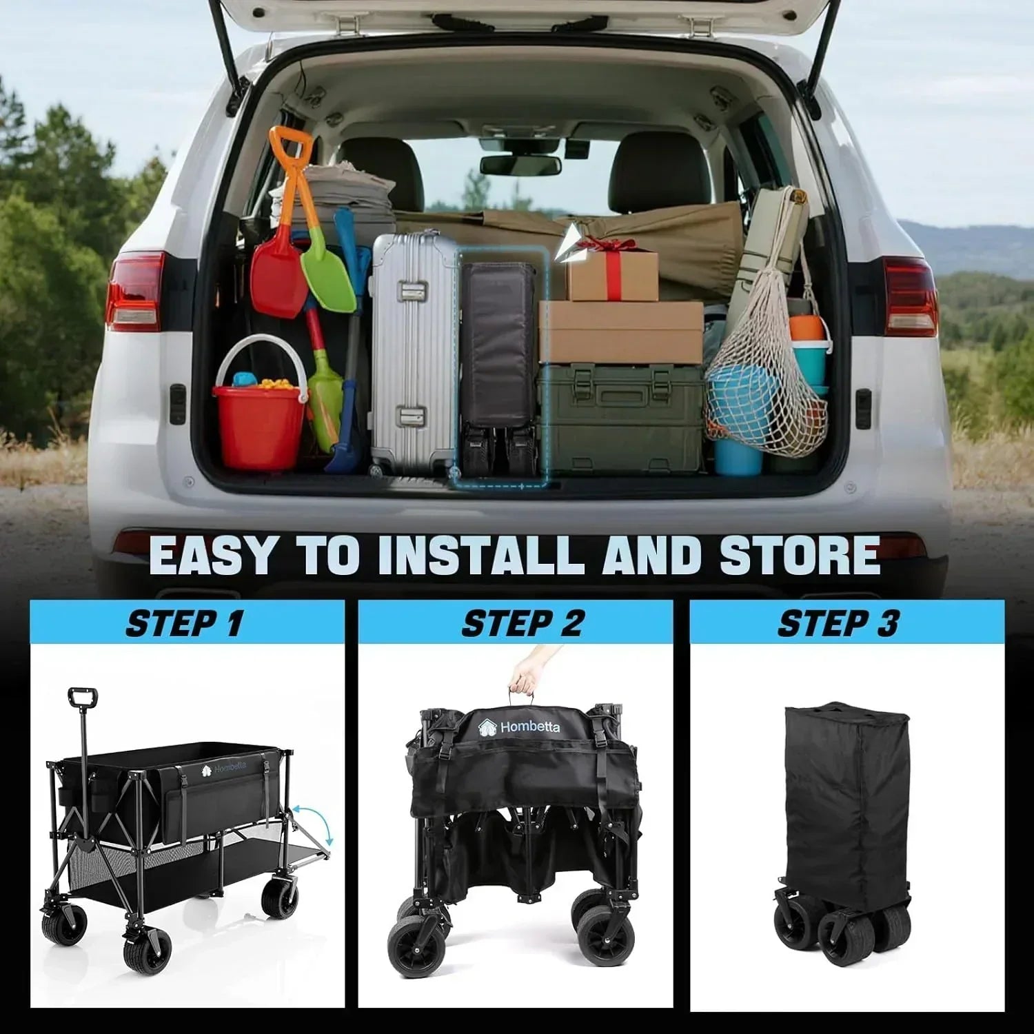 48" Extra Large Folding Travel Cart 560 lb Capacity 350 L Heavy Duty Utility Cart with Brakes wourant