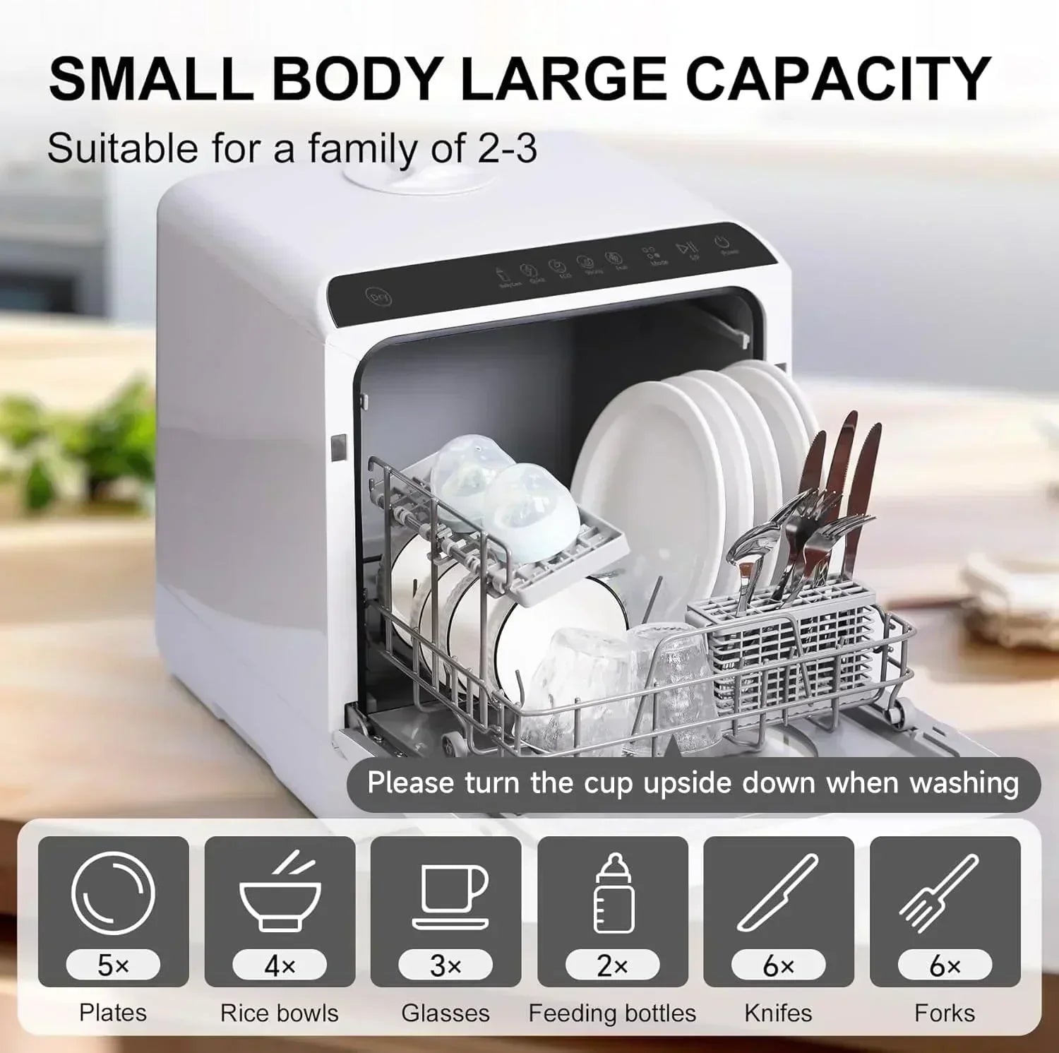 Mini countertop dishwasher Compact dishwasher Double spray arms Portable countertop dishwasher wourant
