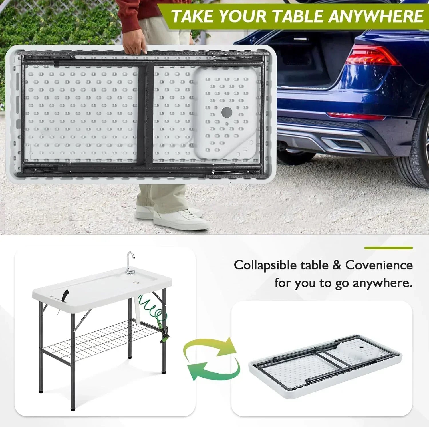 Folding Fish Cleaning Table Portable Camping Sink Table Outdoor Fish Fillet Cleaning Station wourant