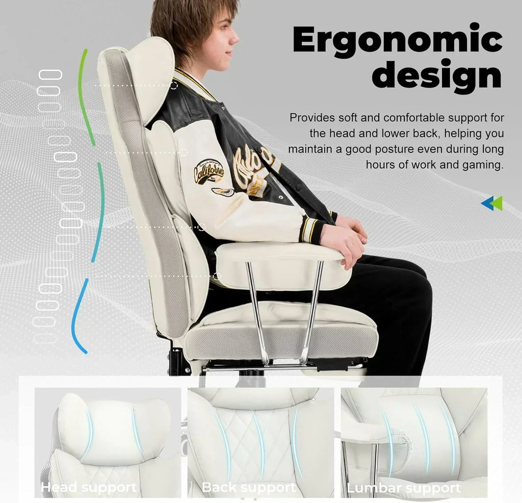 Large high back office chair high back leather gaming chair with footrest wourant
