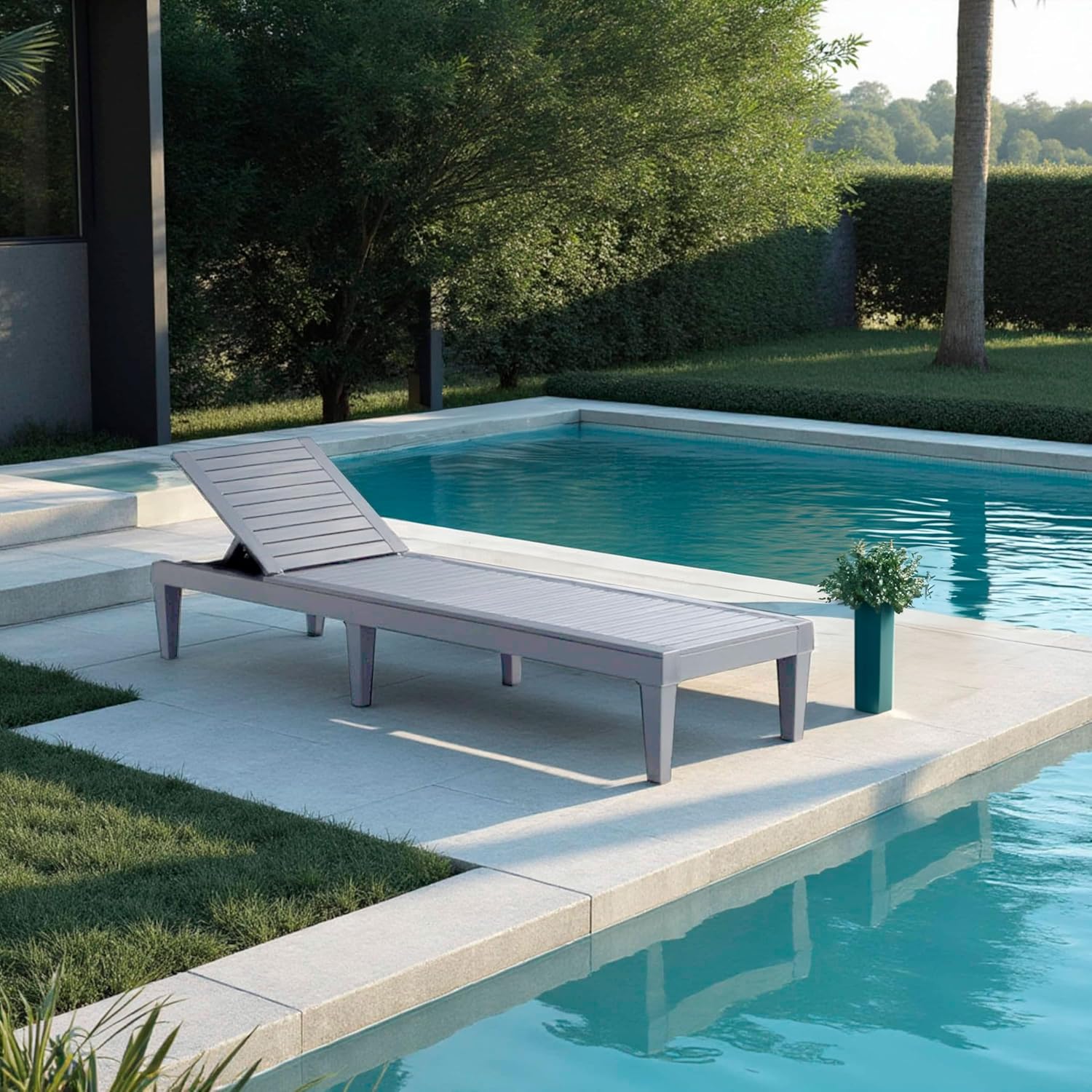 Patio Chairs Black Chaise Lounge Chair Outdoor 5-Position Adjustable Sun Tanning Chair wourant