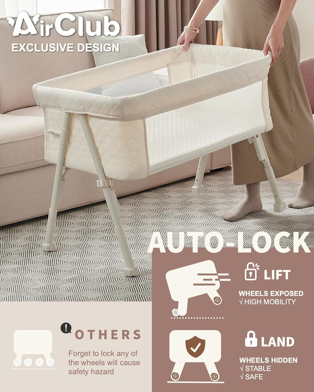 Bassinet Bedside Sleeper Baby Crib for Newborn Baby Bassinets Bedside Sleeper 4 Auto-Lock wourant