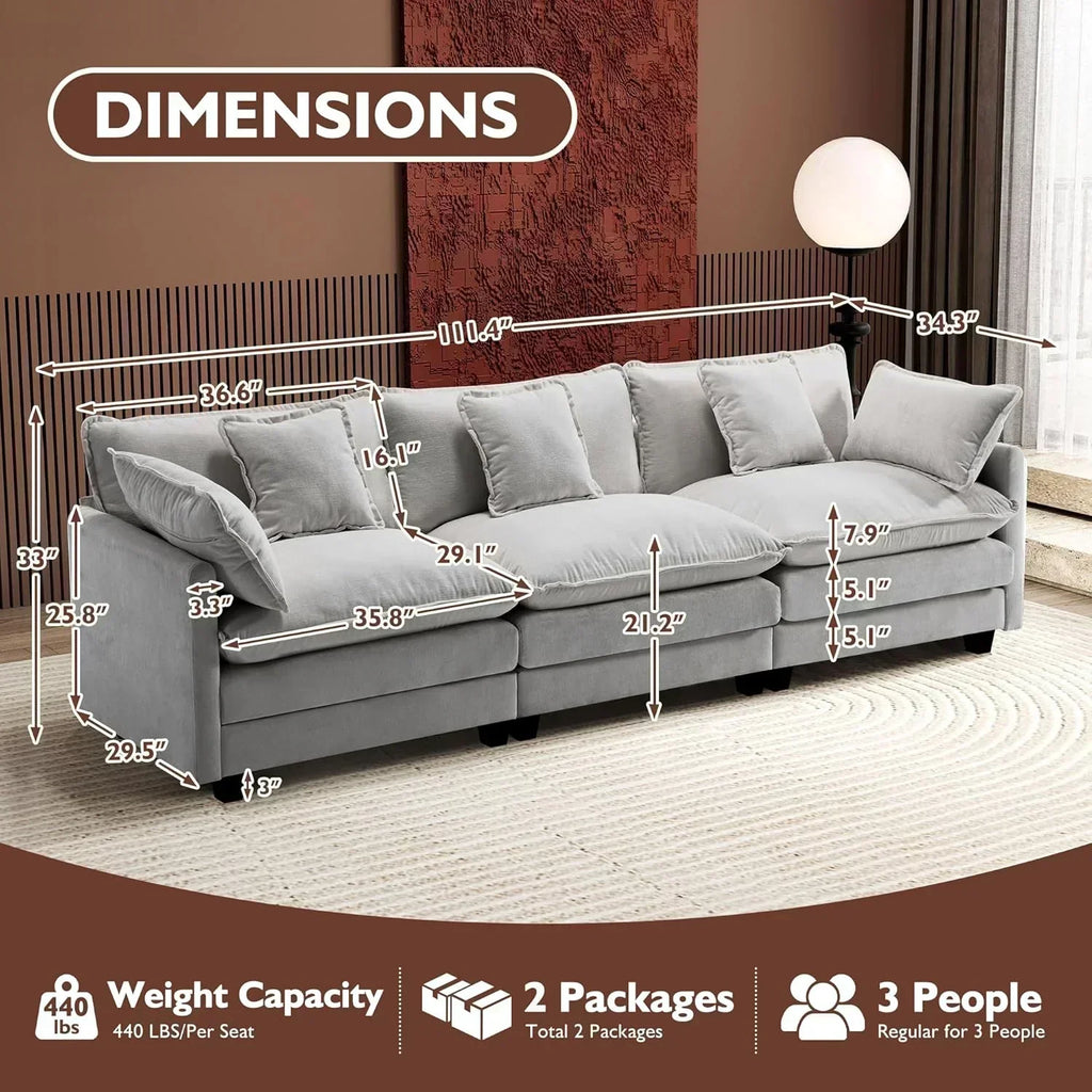 111.4 Inch L Shaped Modern Sofa Modular Cloud Sofa with Ottoman 4 Seater Chenille Deep Seat Sofa wourant