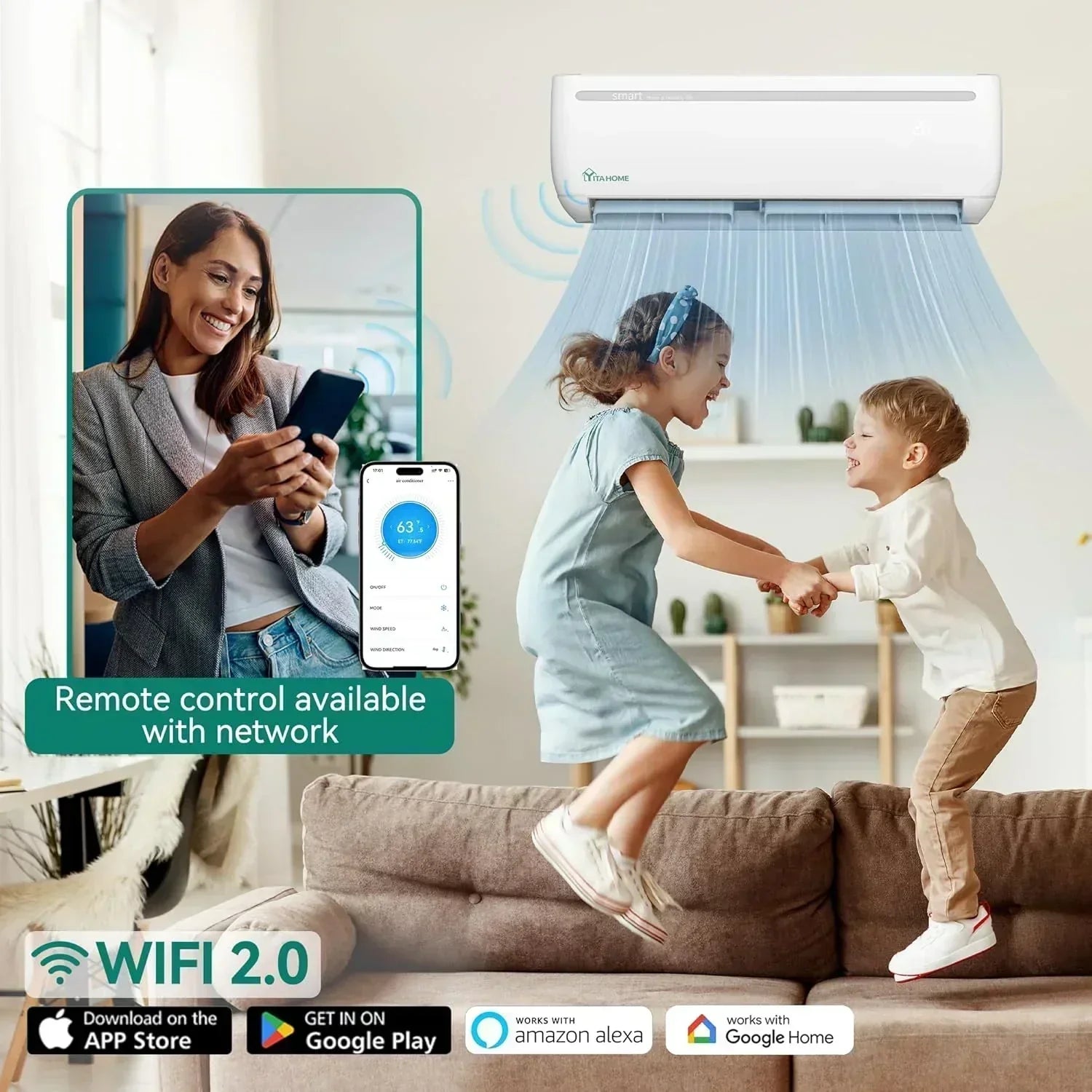 12000 BTU Mini Split Air Conditioner Heat Pump System Wifi Enabled 20 SEER2 115V Inverter Ductless wourant