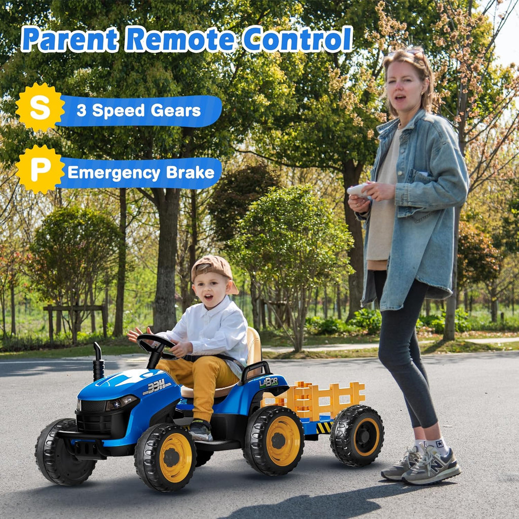 24V Ride On Tractor Tiltable Detachable Trailer 2x65W Motors EVA Tires Remote Control wourant